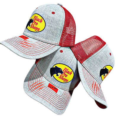 Black Pro Shops™ Trucker Hat – Red & Grey Edition