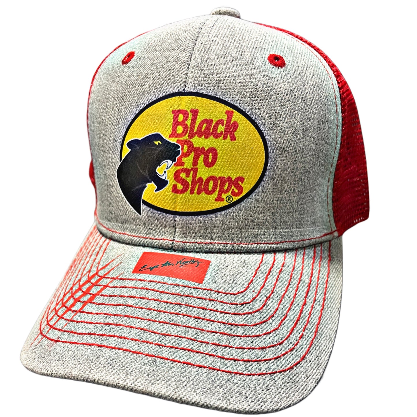 Black Pro Shops™ Trucker Hat – Red & Grey Edition