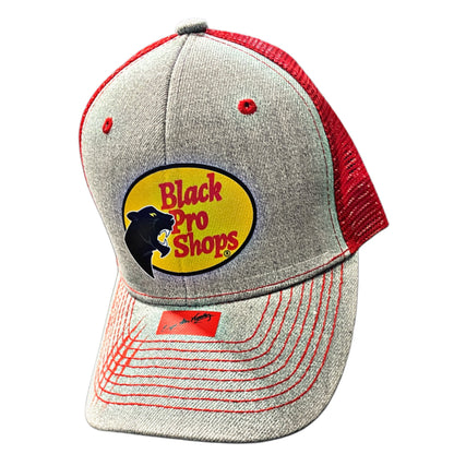 Black Pro Shops™ Trucker Hat – Red & Grey Edition