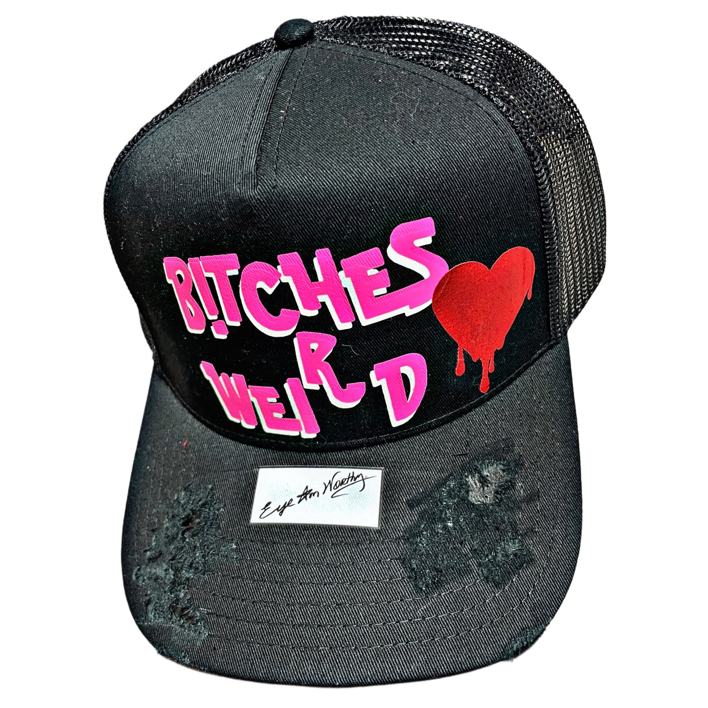 B!tches-R-Weird™ Trucker Hat – Black & Pink Distressed Edition