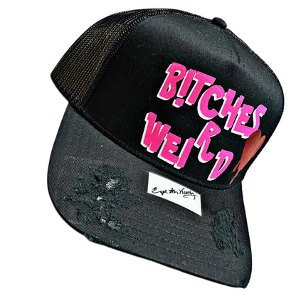 B!tches-R-Weird™ Trucker Hat – Black & Pink Distressed Edition