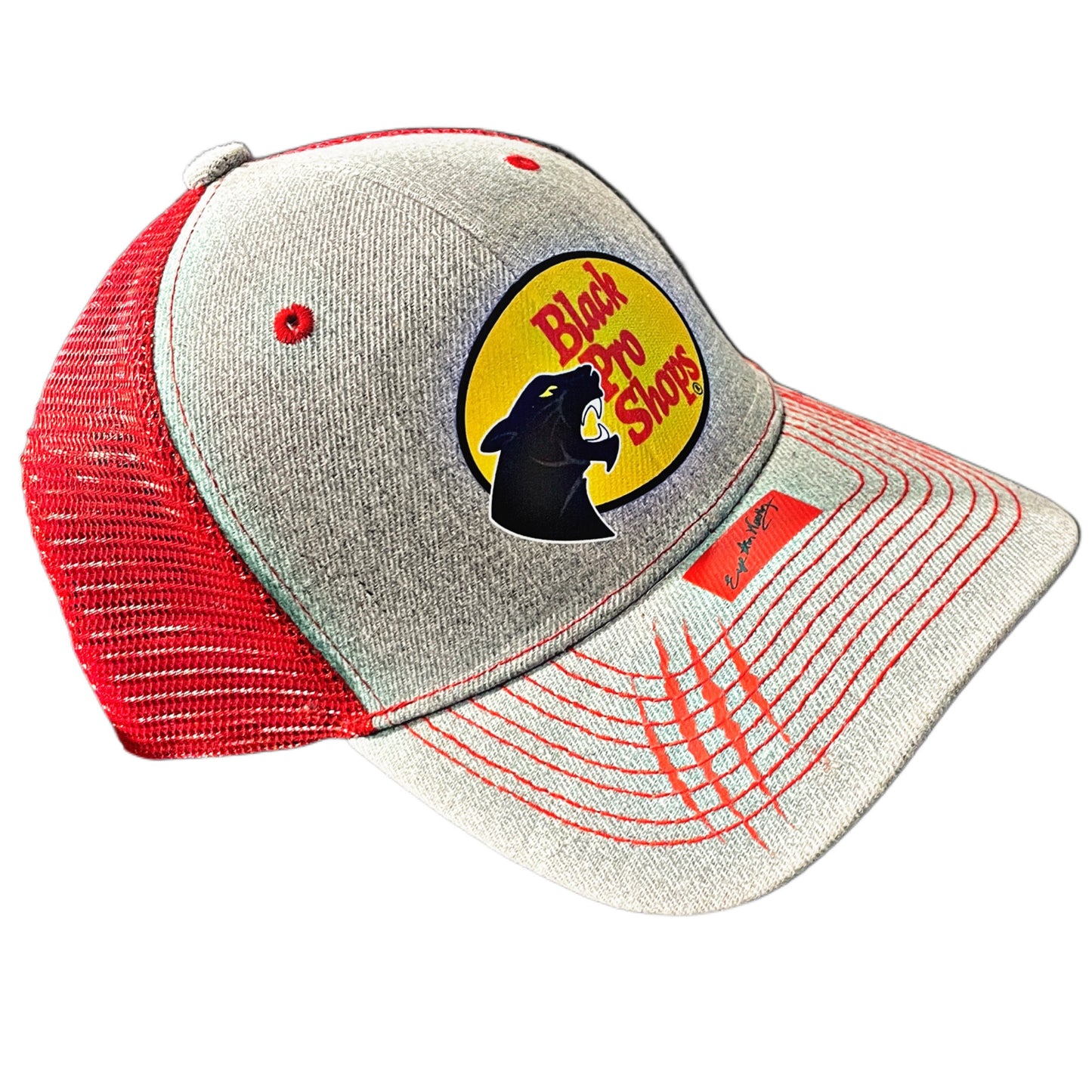 Black Pro Shops™ Trucker Hat – Red & Grey Edition