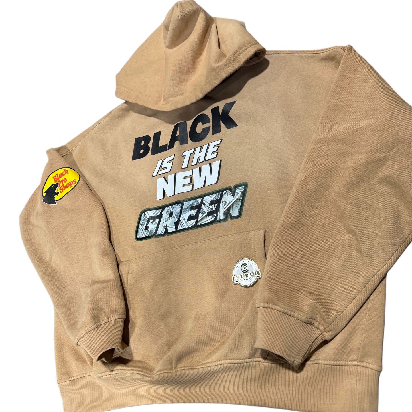 Black Pro Shops™ "Black Is The New Green" Tan Hoodie | One-of-One Custom Design